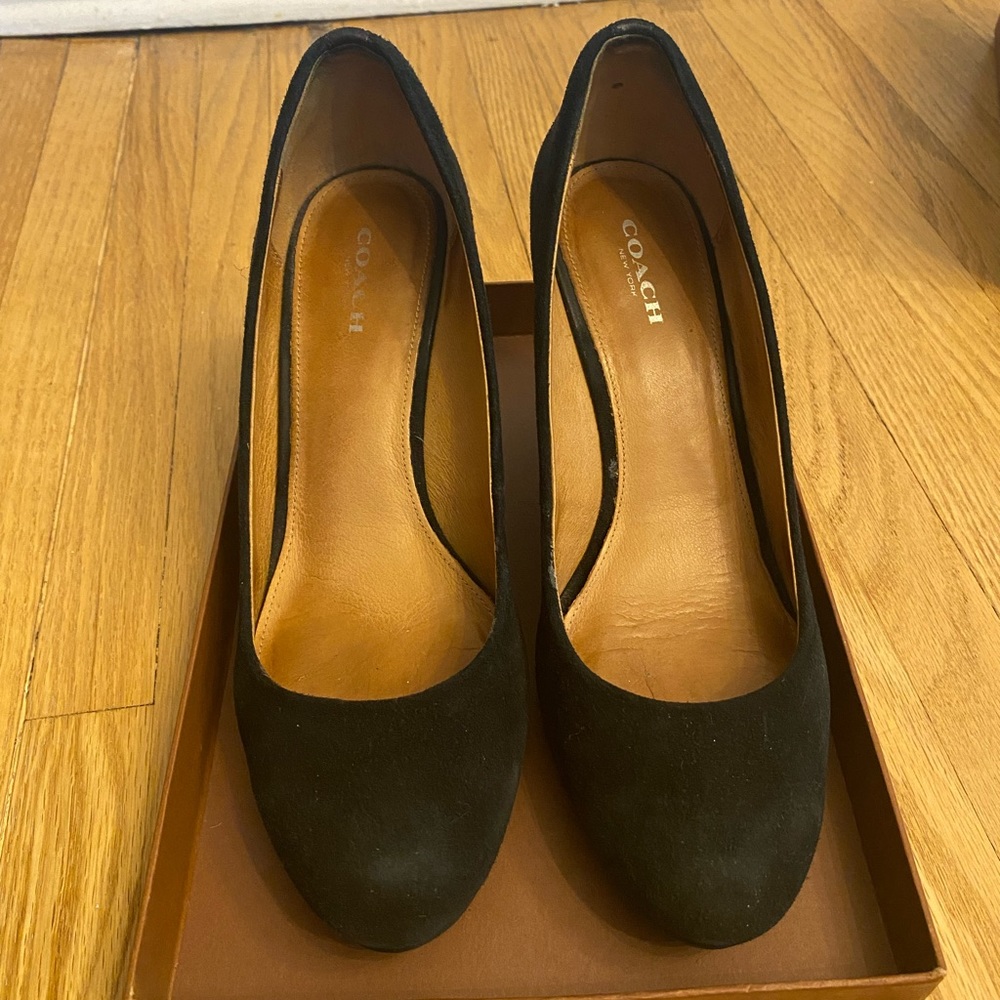 Coach Rileigh Black Suede Wedge Heel, Size 7.5